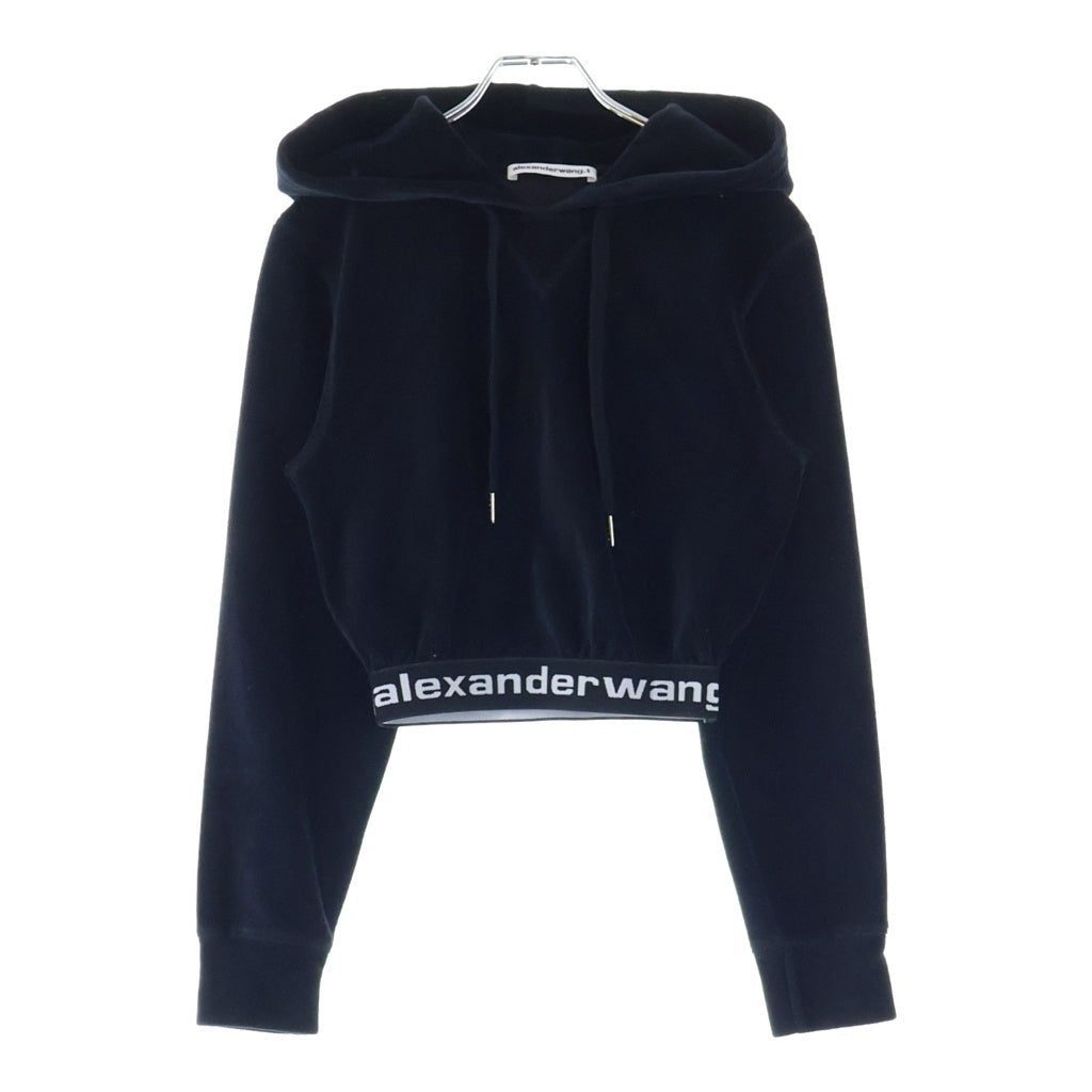 ALEXANDER WANG(アレキサンダーワン) STRETCH CORDUROY HOODY リブロゴ コーデュロイ クロップドフーディー ブラック 4CC1211197 レディース