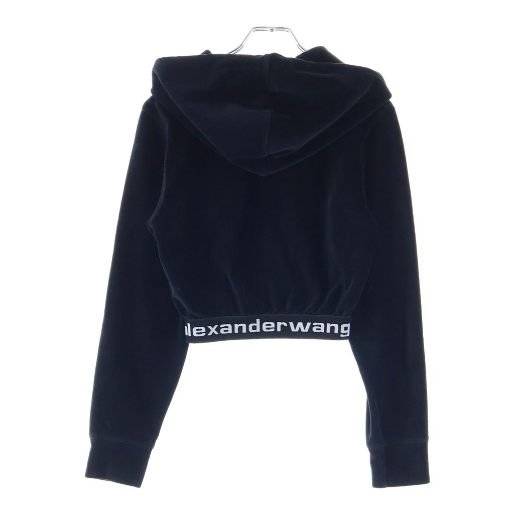 ALEXANDER WANG(アレキサンダーワン) STRETCH CORDUROY HOODY リブロゴ コーデュロイ クロップドフーディー ブラック 4CC1211197 レディース