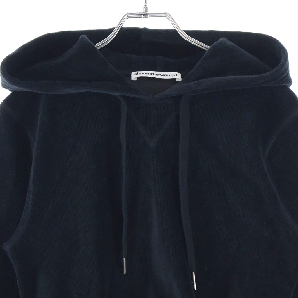 ALEXANDER WANG(アレキサンダーワン) STRETCH CORDUROY HOODY リブロゴ コーデュロイ クロップドフーディー ブラック 4CC1211197 レディース
