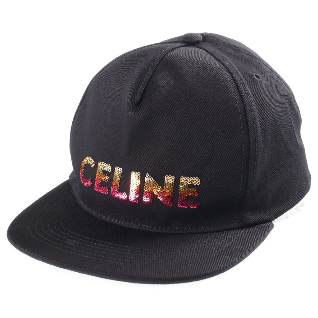 CELINE(セリーヌ) エンブロイダリー グラデーションシークイン ロゴ ベースボールキャップ 帽子 ブラック 2AUW9641M レディース