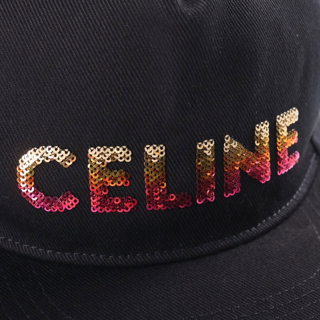 CELINE(セリーヌ) エンブロイダリー グラデーションシークイン ロゴ ベースボールキャップ 帽子 ブラック 2AUW9641M レディース