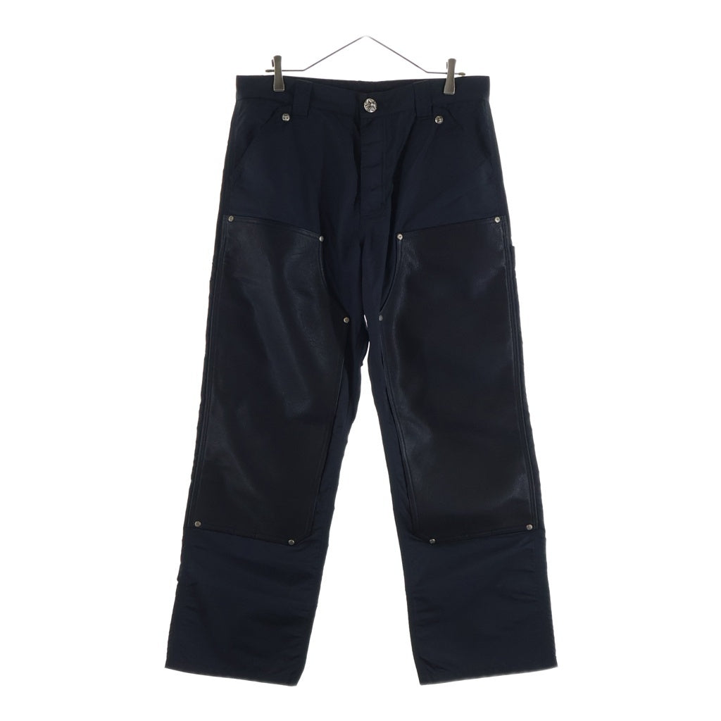 CHROME HEARTS(クロムハーツ) CARPENTER DOUBLE KNEE クロスパッチ付きレザー切替ナイロンカーペンターロングパンツ ブラック