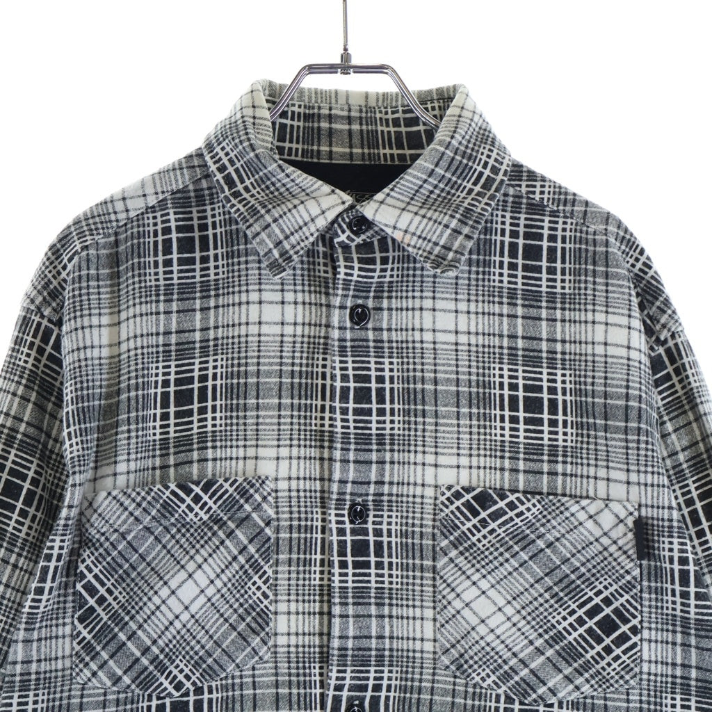 STUSSY(ステューシー) 00S OLD STUSSY オールド プリントネル長袖シャツ ブラック/ホワイト