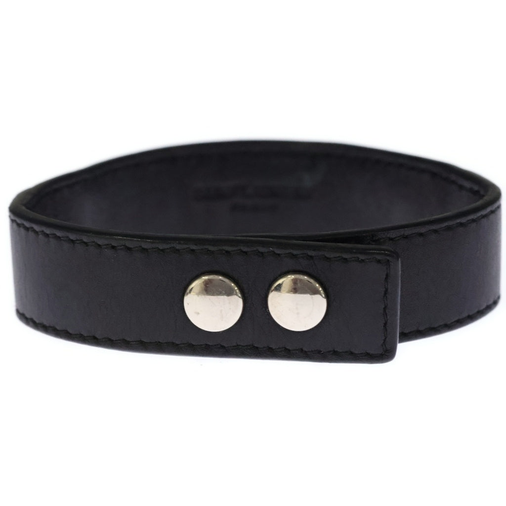 SAINT LAURENT PARIS(サンローランパリ) ダブルチェーン レザーブレスレット ブラック/シルバー レディース