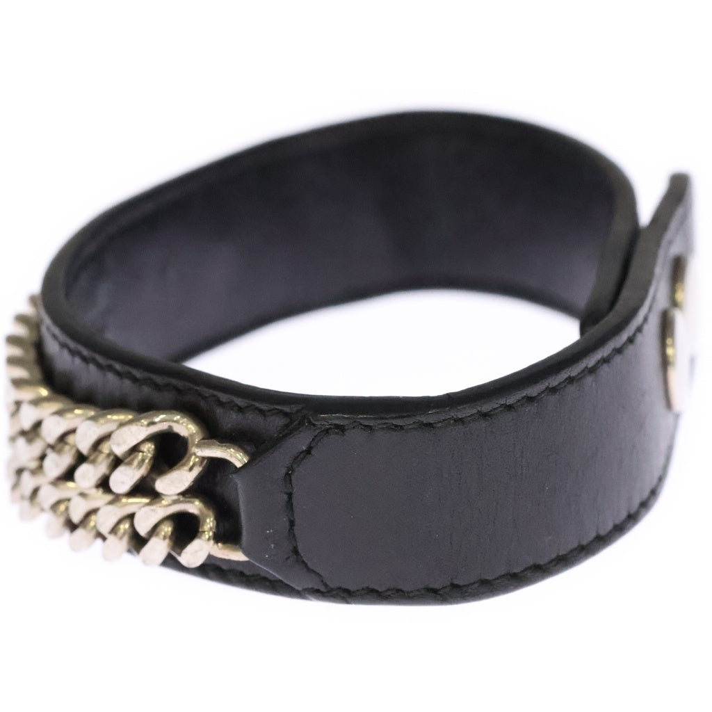 SAINT LAURENT PARIS(サンローランパリ) ダブルチェーン レザーブレスレット ブラック/シルバー レディース