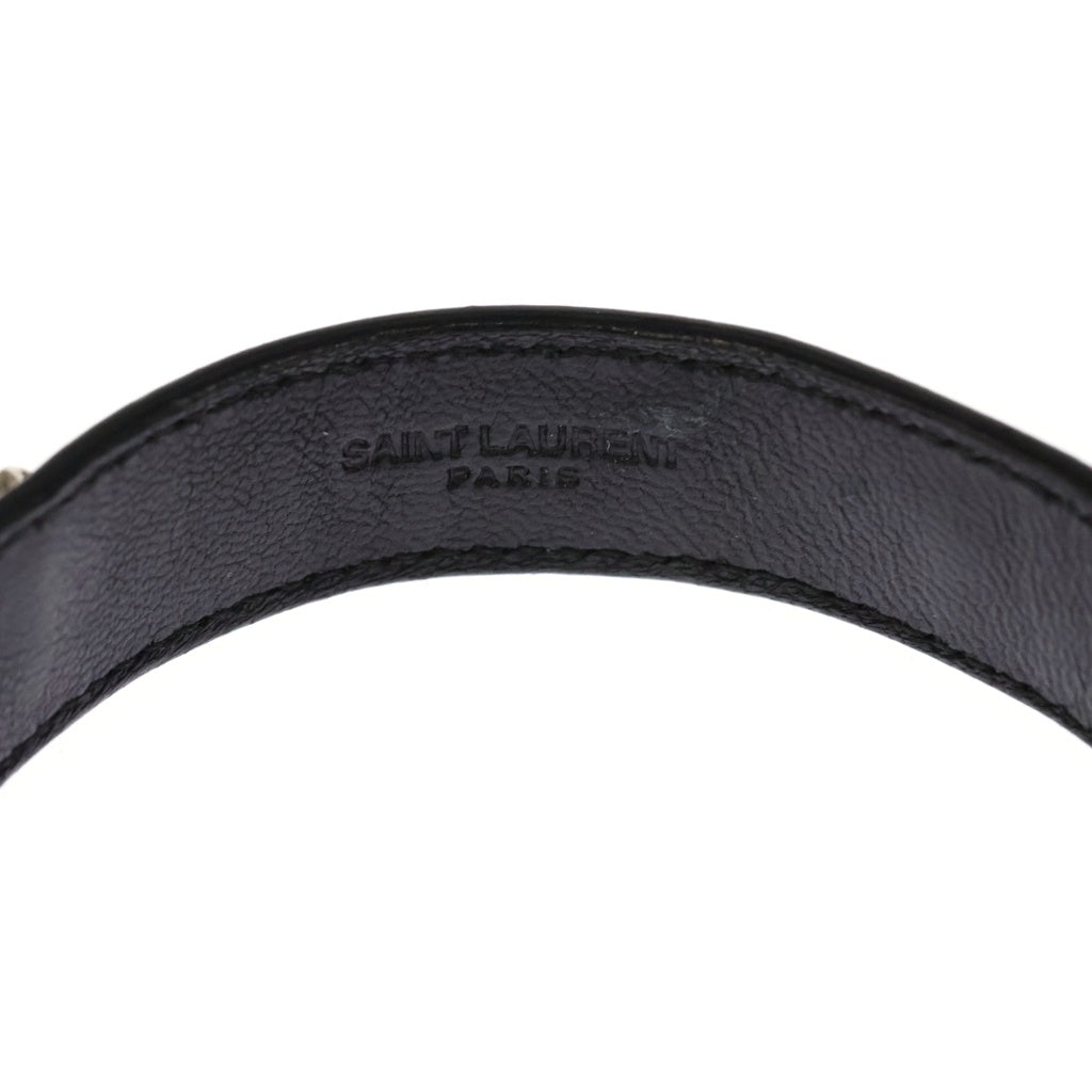 SAINT LAURENT PARIS(サンローランパリ) ダブルチェーン レザーブレスレット ブラック/シルバー レディース