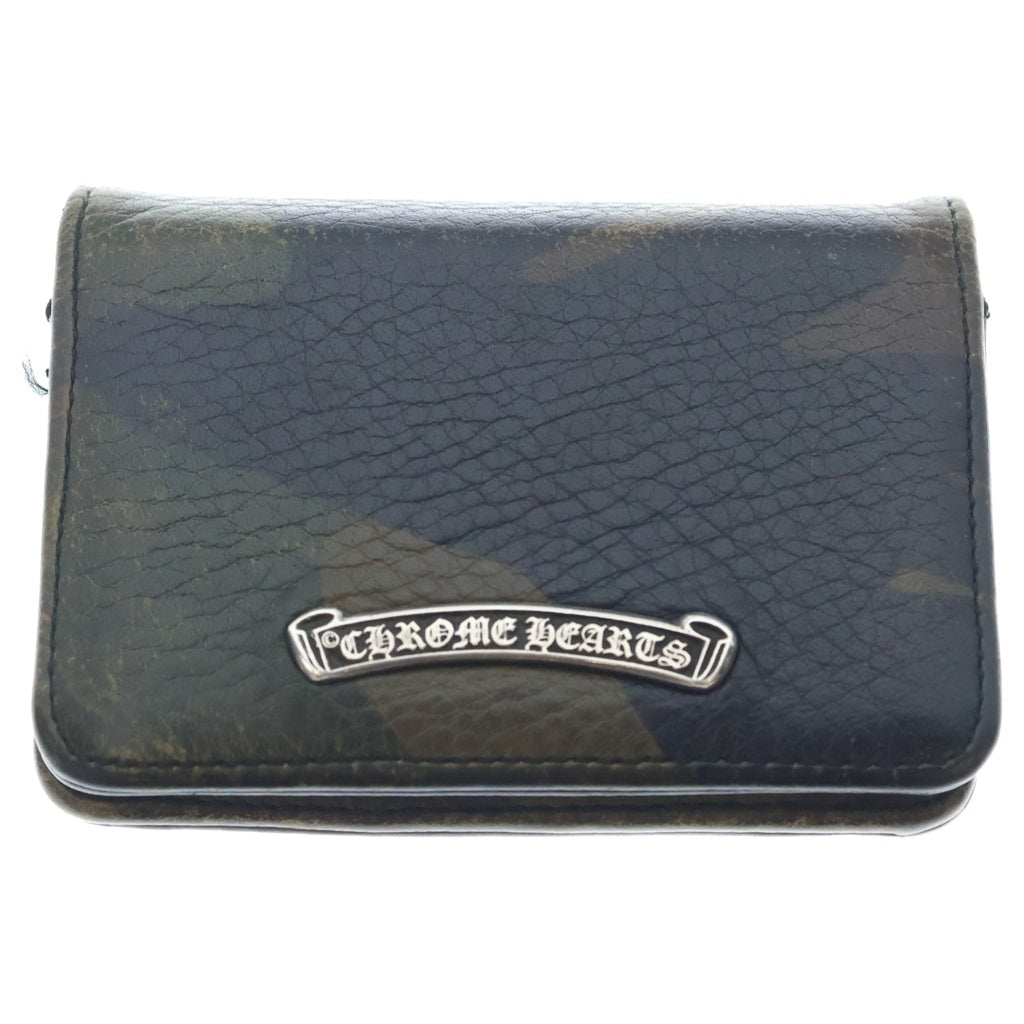 CHROME HEARTS(クロムハーツ) 3POCKET CARD CASE スクロールラベル カモ柄 3ポケット レザーカードケース カーキ