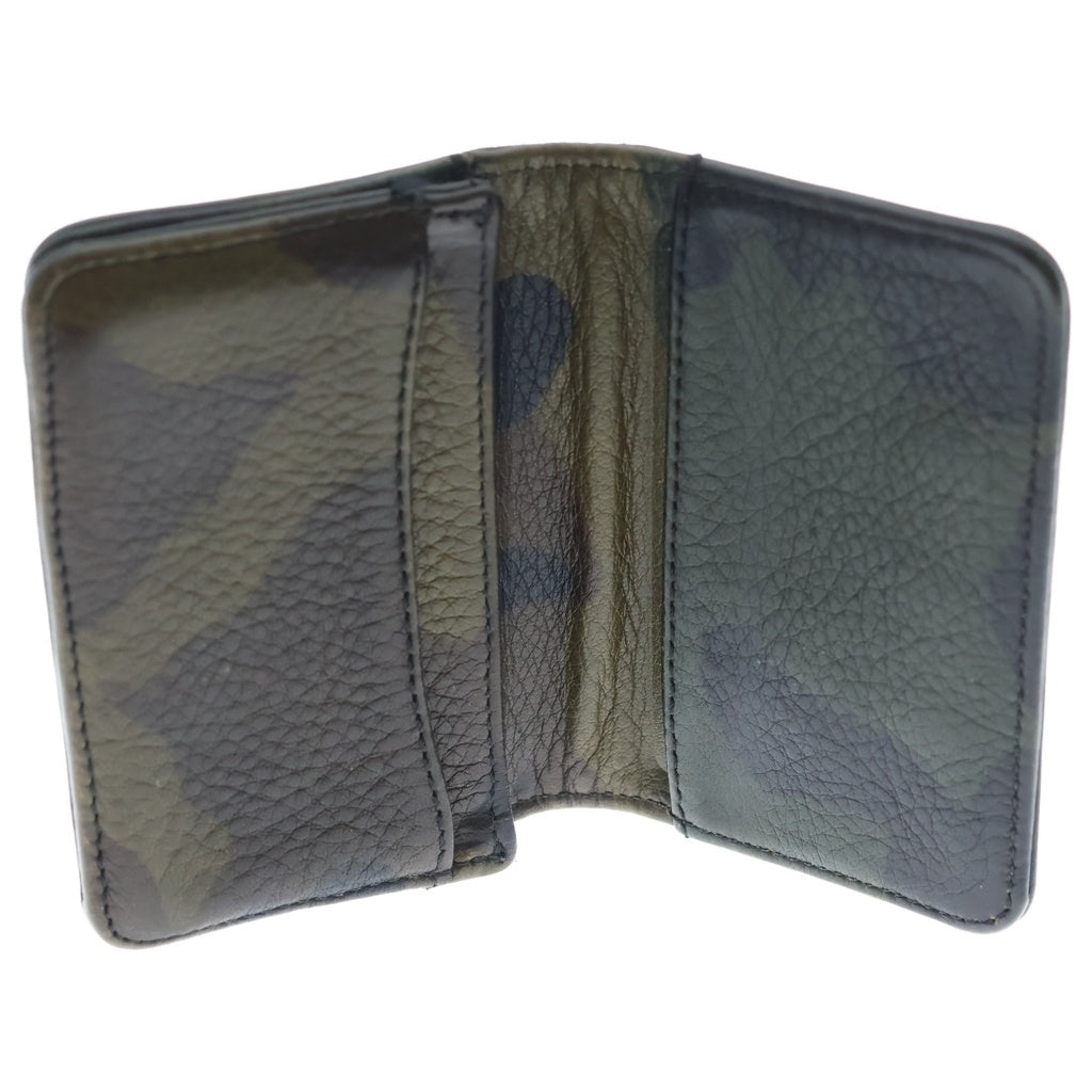 CHROME HEARTS(クロムハーツ) 3POCKET CARD CASE スクロールラベル カモ柄 3ポケット レザーカードケース カーキ