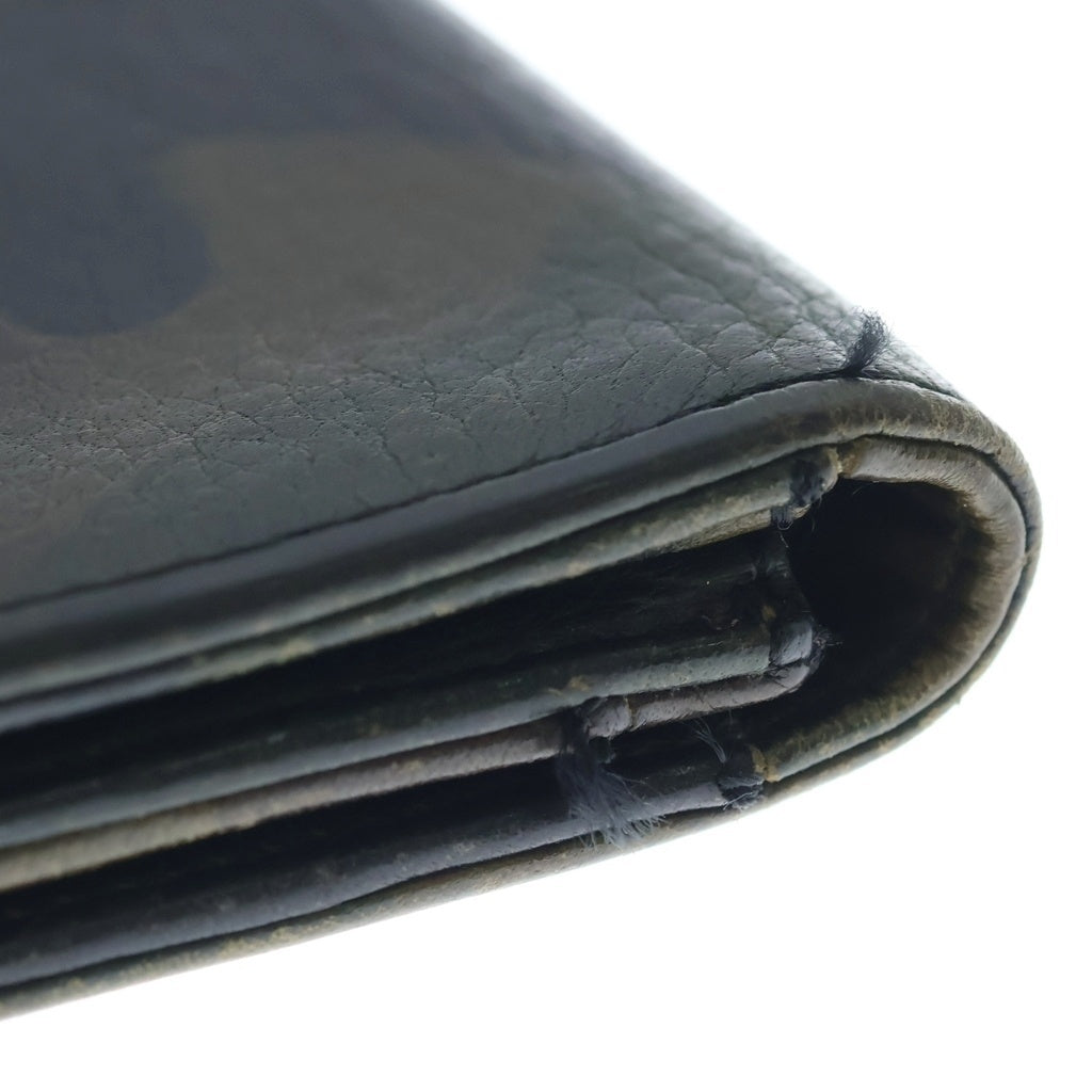 CHROME HEARTS(クロムハーツ) 3POCKET CARD CASE スクロールラベル カモ柄 3ポケット レザーカードケース カーキ