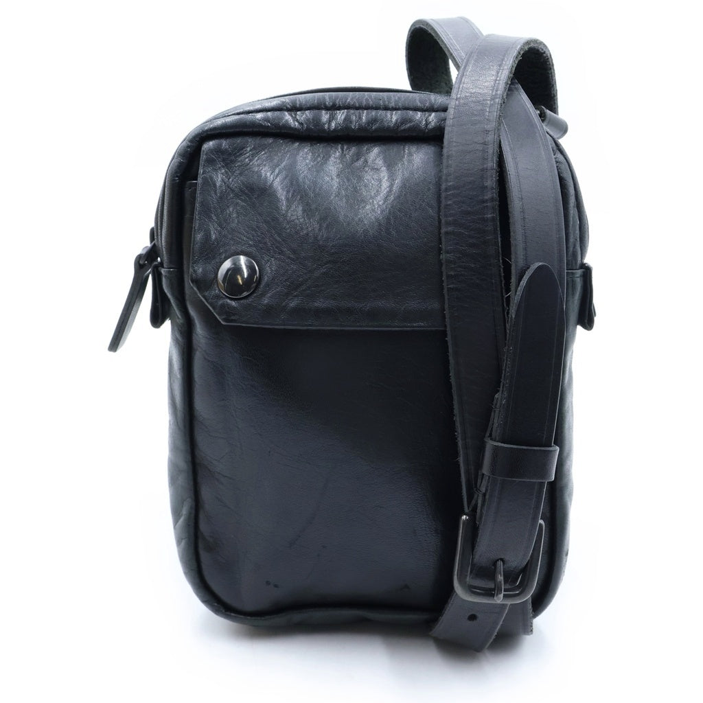 Yohji Yamamoto POUR HOMME(ヨウジヤマモト プールオム) ロゴデザイン レザー ダブル ショルダーバッグ ブラック