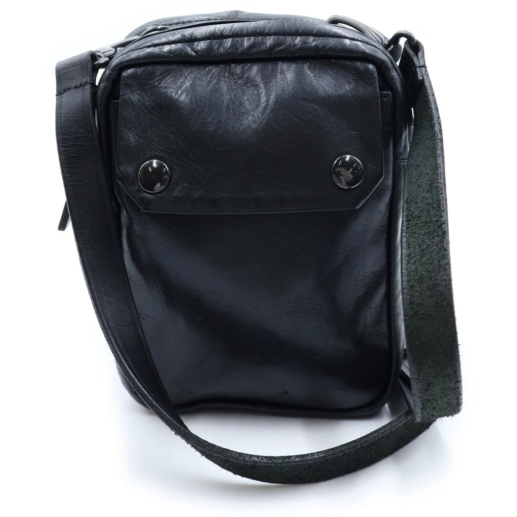 Yohji Yamamoto POUR HOMME(ヨウジヤマモト プールオム) ロゴデザイン レザー ダブル ショルダーバッグ ブラック