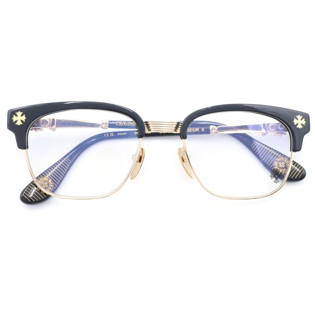 CHROME HEARTS(クロムハーツ) BONENNOISSEUR 2 テンプルCHクロス ハーフリム サングラス アイウェア 眼鏡 ブラック/ゴールド