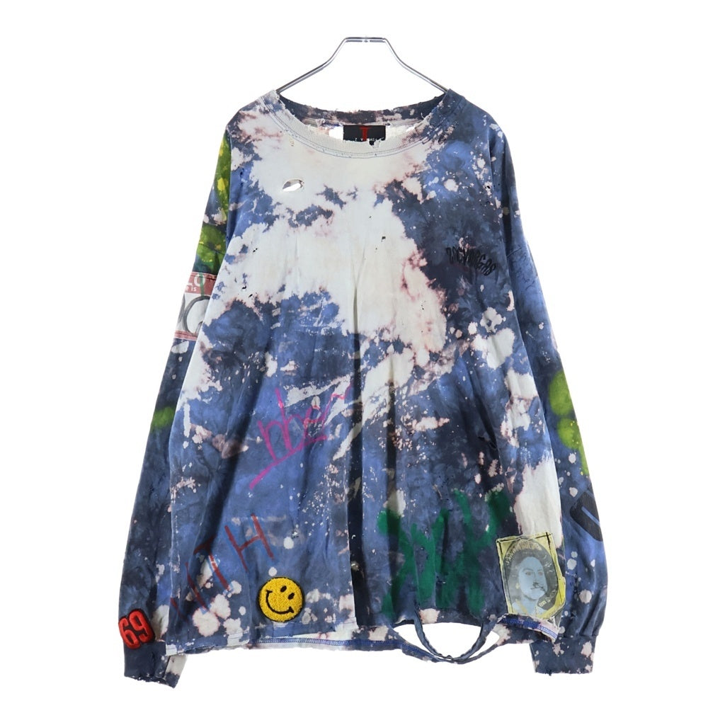 Z.VARGAS(ザックバルガス) ブリーチ加工 リメイク 長袖Tシャツ ロンT カットソー ブルー