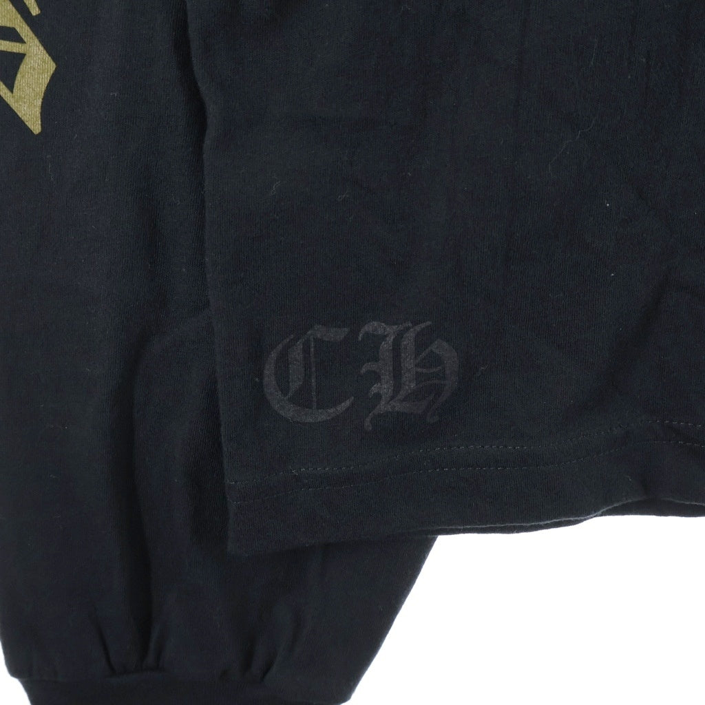 CHROME HEARTS(クロムハーツ) CH L/S ネックロゴ 袖英字プリント クルーネック カットソー 長袖Tシャツ ブラック