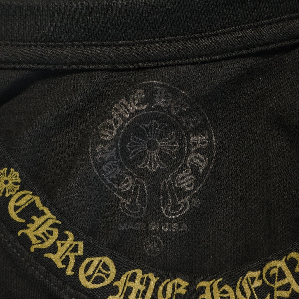 CHROME HEARTS(クロムハーツ) CH L/S ネックロゴ 袖英字プリント クルーネック カットソー 長袖Tシャツ ブラック