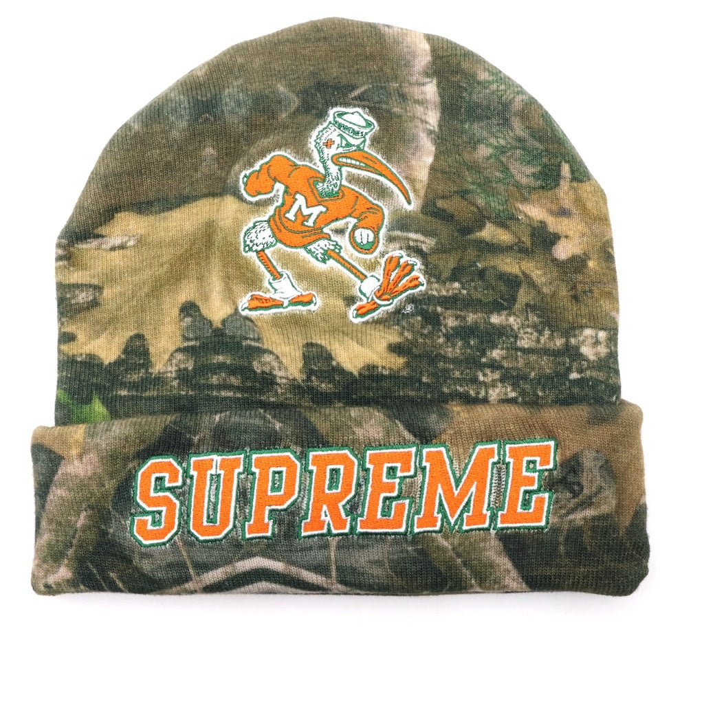 SUPREME(シュプリーム) 24AW ×MITCHELL &NESS NCAA Beanie ミッチェルアンドネス ロゴデザイン リアルツリー ビーニー ニット帽 カーキ