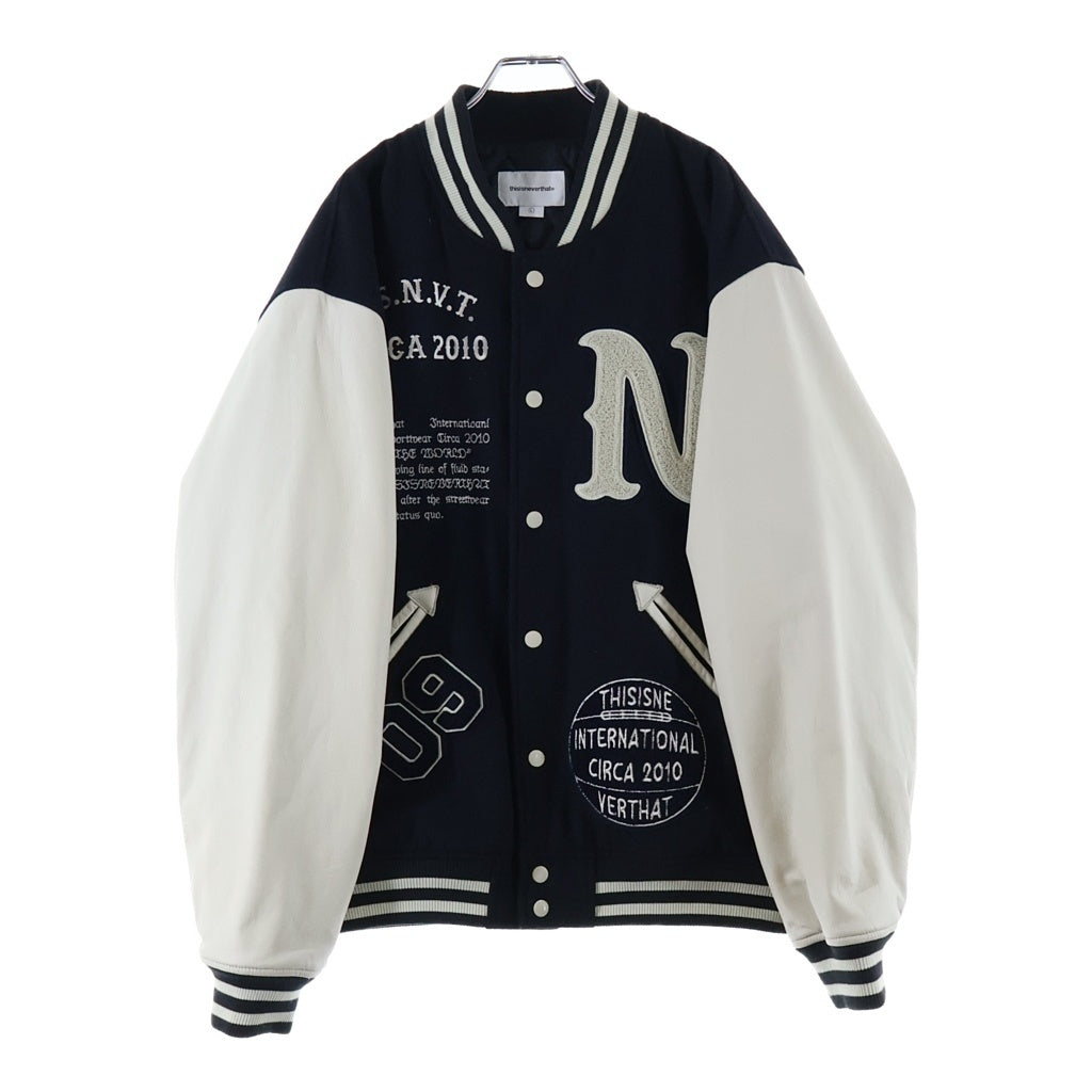 THISISNEVERTHAT(ディスイズネバーザット) STUDIUM JACKET カレッジデザイン レザー切り替え スタジアム ジャンパー ブラック