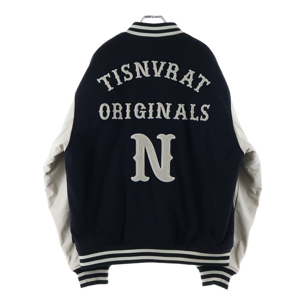 THISISNEVERTHAT(ディスイズネバーザット) STUDIUM JACKET カレッジデザイン レザー切り替え スタジアム ジャンパー ブラック