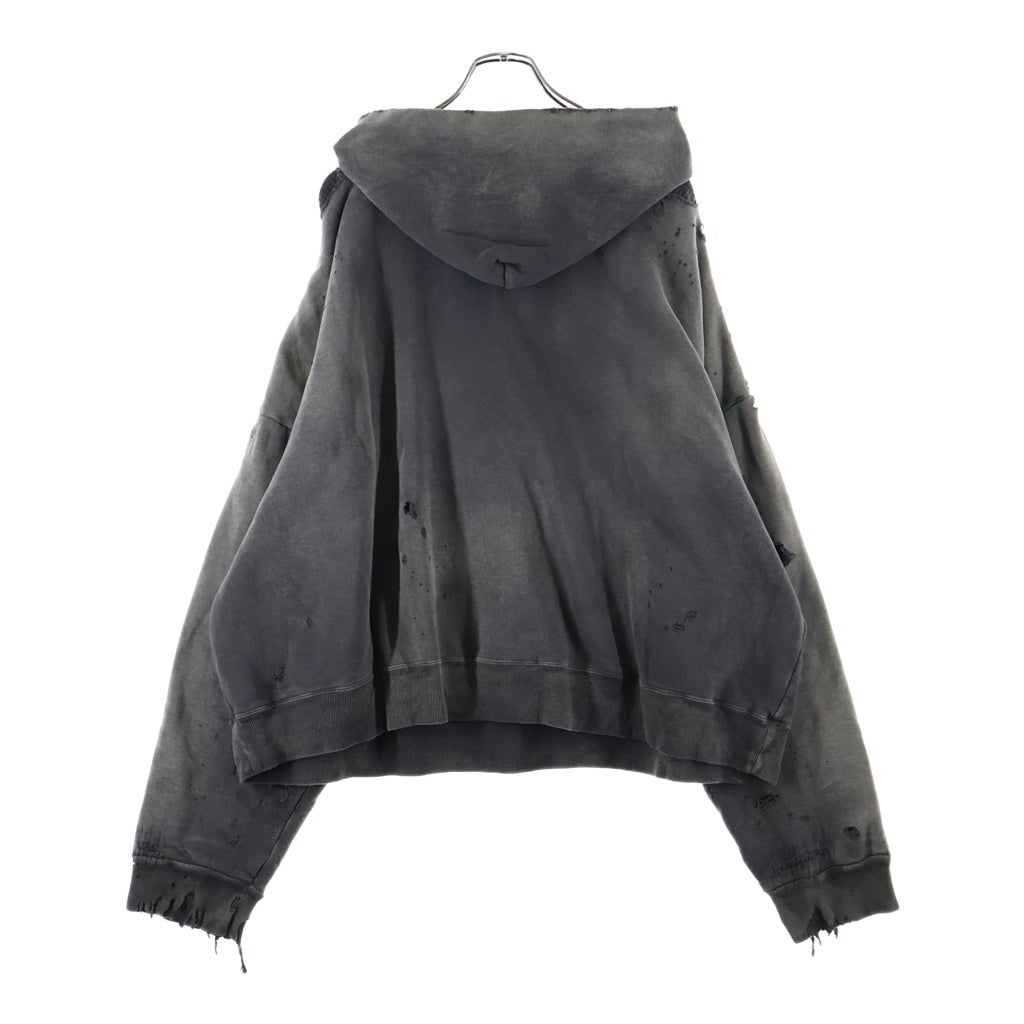 READY MADE(レディメイド) DOUBLE FACE HOODIE ダブル フェイス ダメージ加工 フーデッド スウェット パーカー グレー RE-CO-BK-00-00-284