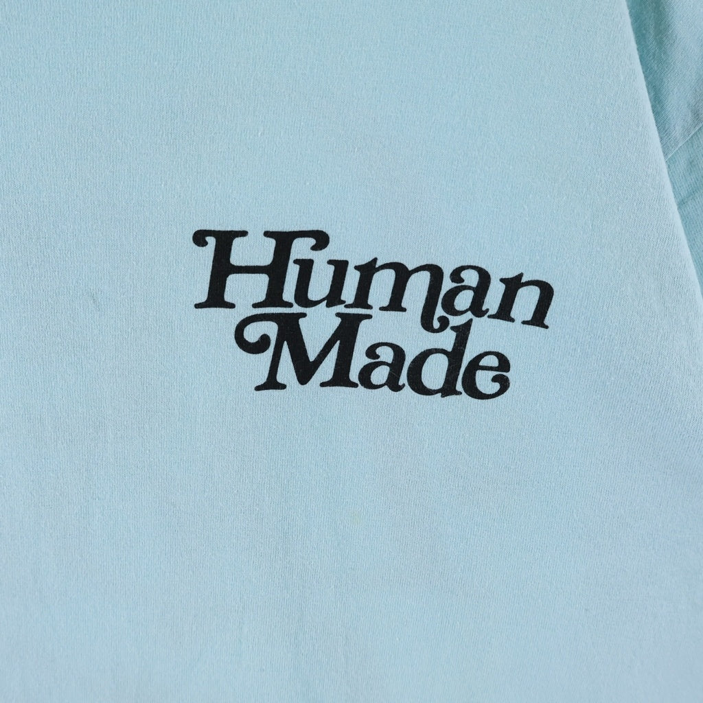 HUMAN MADE(ヒューマンメイド) ×GIRLS DONT CRY ガールズドントクライ ロゴデザイン クルーネック カットソー 半袖Tシャツ ライトブルー