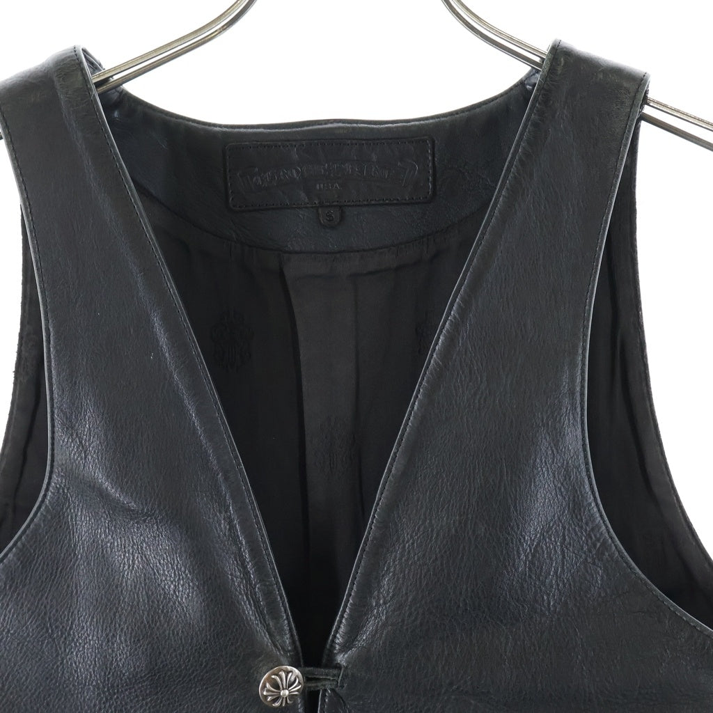 CHROME HEARTS(クロムハーツ) OLD CLASSIC 2B LTER オールド クロスボタン スクロールラベル レザーベスト ブラック