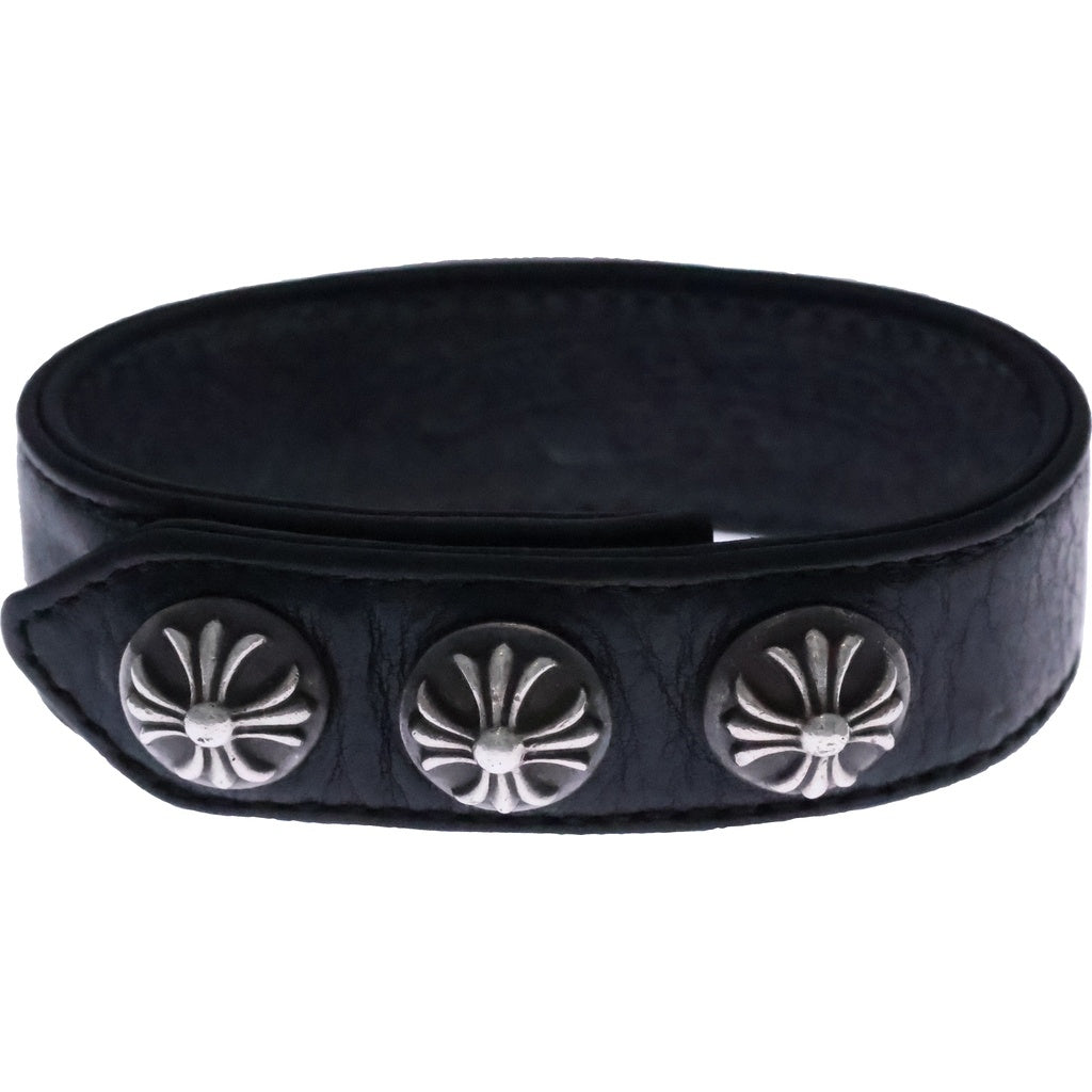 CHROME HEARTS(クロムハーツ) 3BTN 2SNP クロスボール 3ボタン2スナップ レザーブレスレット ブラック/シルバー BCA123