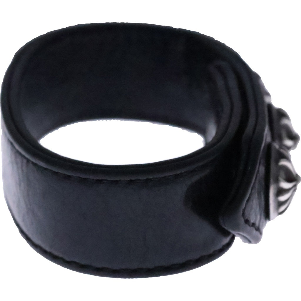 CHROME HEARTS(クロムハーツ) 3BTN 2SNP クロスボール 3ボタン2スナップ レザーブレスレット ブラック/シルバー BCA123
