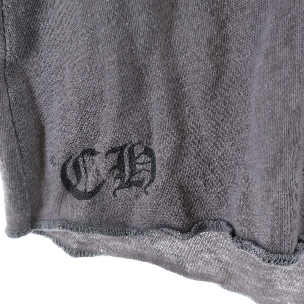 CHROME HEARTS(クロムハーツ) OLD CH CEMETARY CROSS L/S TEE セメタリークロス 両面プリント コットン ヘンリーネック 七分袖Tシャツ カットソー グレー
