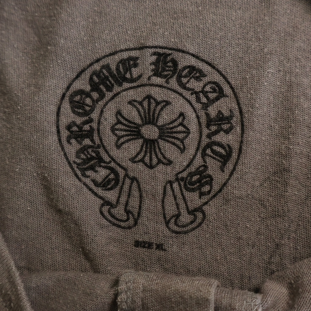 CHROME HEARTS(クロムハーツ) OLD CH CEMETARY CROSS L/S TEE セメタリークロス 両面プリント コットン ヘンリーネック 七分袖Tシャツ カットソー グレー