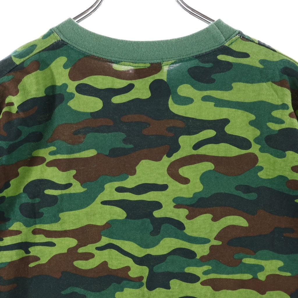 STUSSY(ステューシー) 90s VINTAGE OLD CAMO LOGO TEE カモ総柄 後期赤青タグ/紺タグ 半袖Tシャツ カーキ