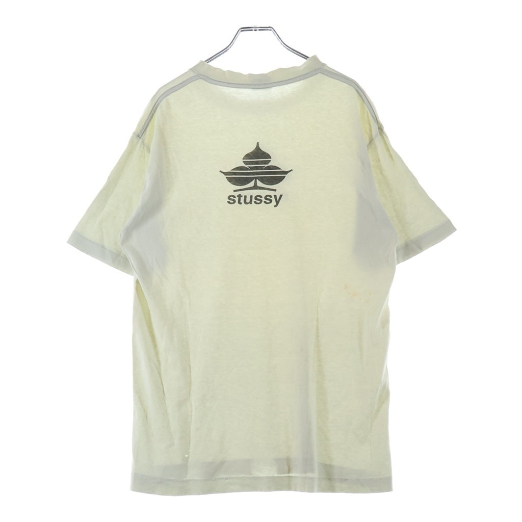 STUSSY(ステューシー) 90s VINTAGE OLD CLOVER SPADE TEE USA アメリカ製 黒タグ クローバー スペード 両面プリント半袖Tシャツ アイボリー