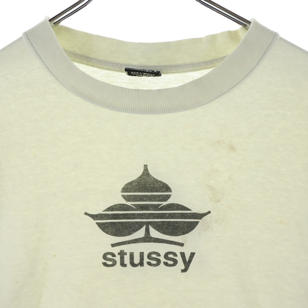 STUSSY(ステューシー) 90s VINTAGE OLD CLOVER SPADE TEE USA アメリカ製 黒タグ クローバー スペード 両面プリント半袖Tシャツ アイボリー