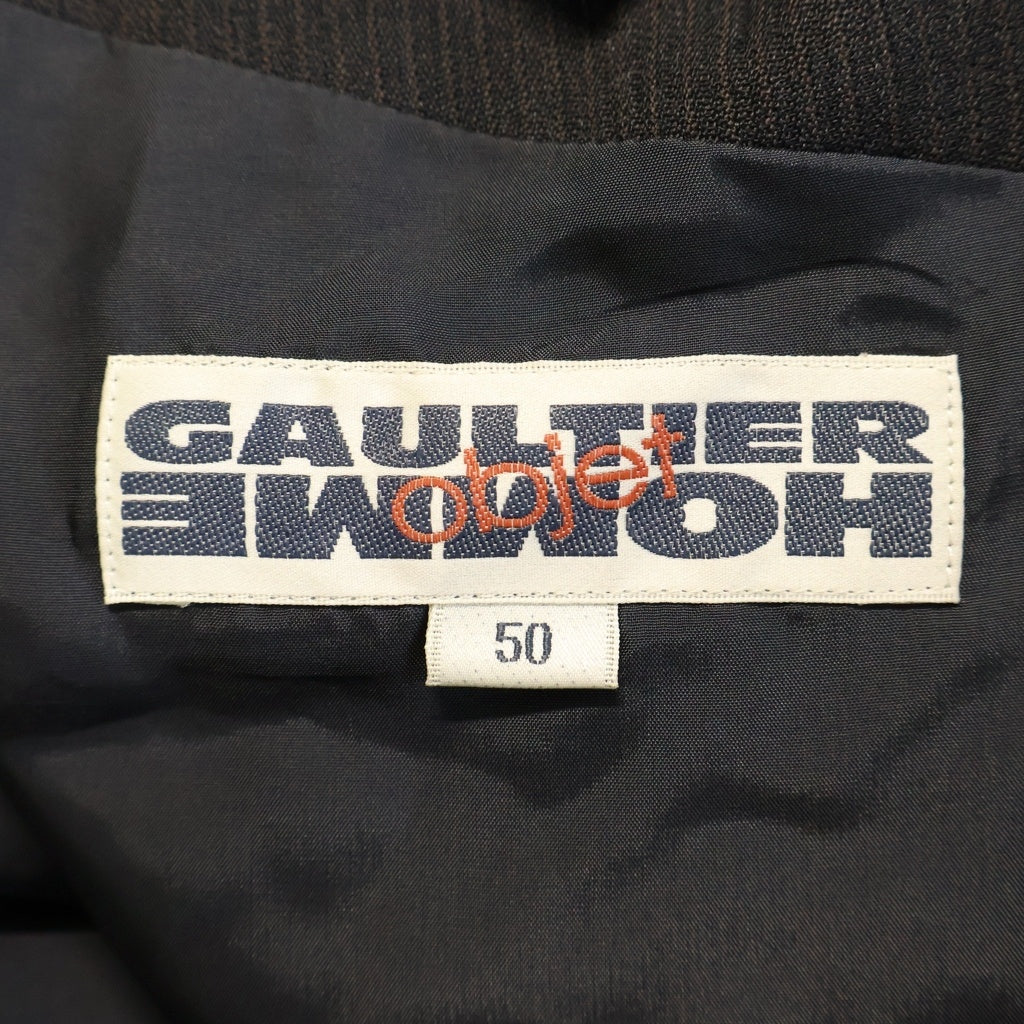 Jean Paul GAULTIER(ジャンポールゴルチエ) ストライプ柄 シングルテーラードジャケット ツータック スラックス パンツ セットアップ ブラック 109JA64W