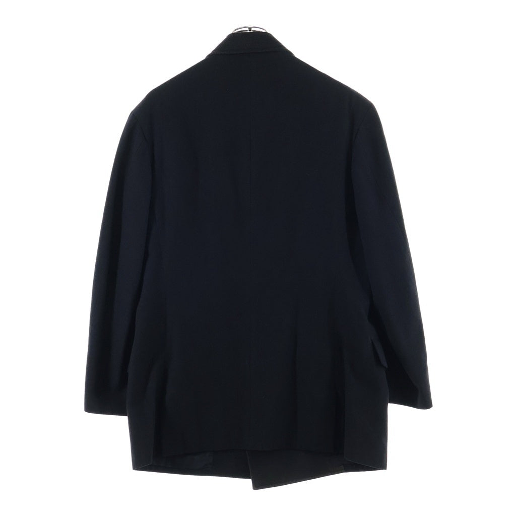Yohji Yamamoto POUR HOMME(ヨウジヤマモト プールオム) ショールカラー レザー切り替え ダブルブレスト テーラードジャケット ブラック