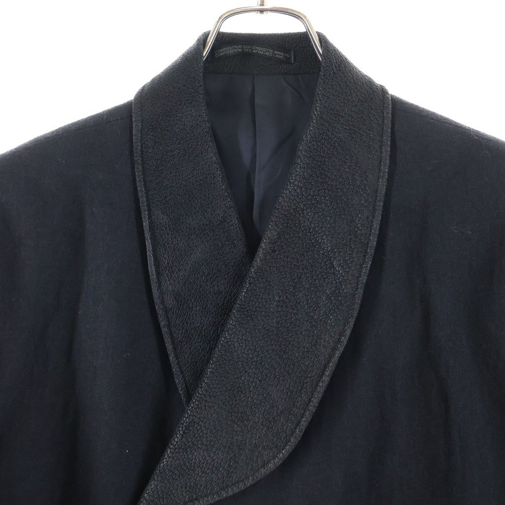 Yohji Yamamoto POUR HOMME(ヨウジヤマモト プールオム) ショールカラー レザー切り替え ダブルブレスト テーラードジャケット ブラック