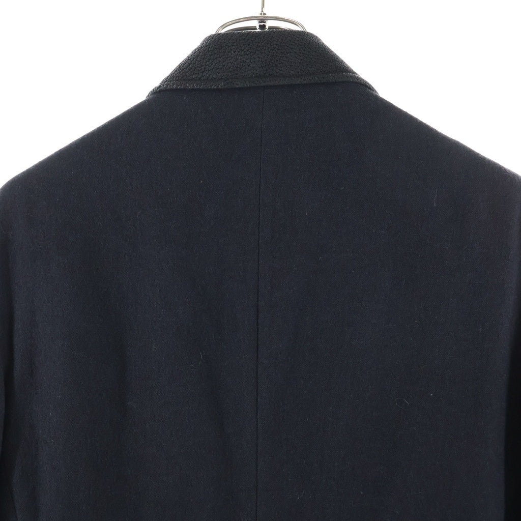 Yohji Yamamoto POUR HOMME(ヨウジヤマモト プールオム) ショールカラー レザー切り替え ダブルブレスト テーラードジャケット ブラック