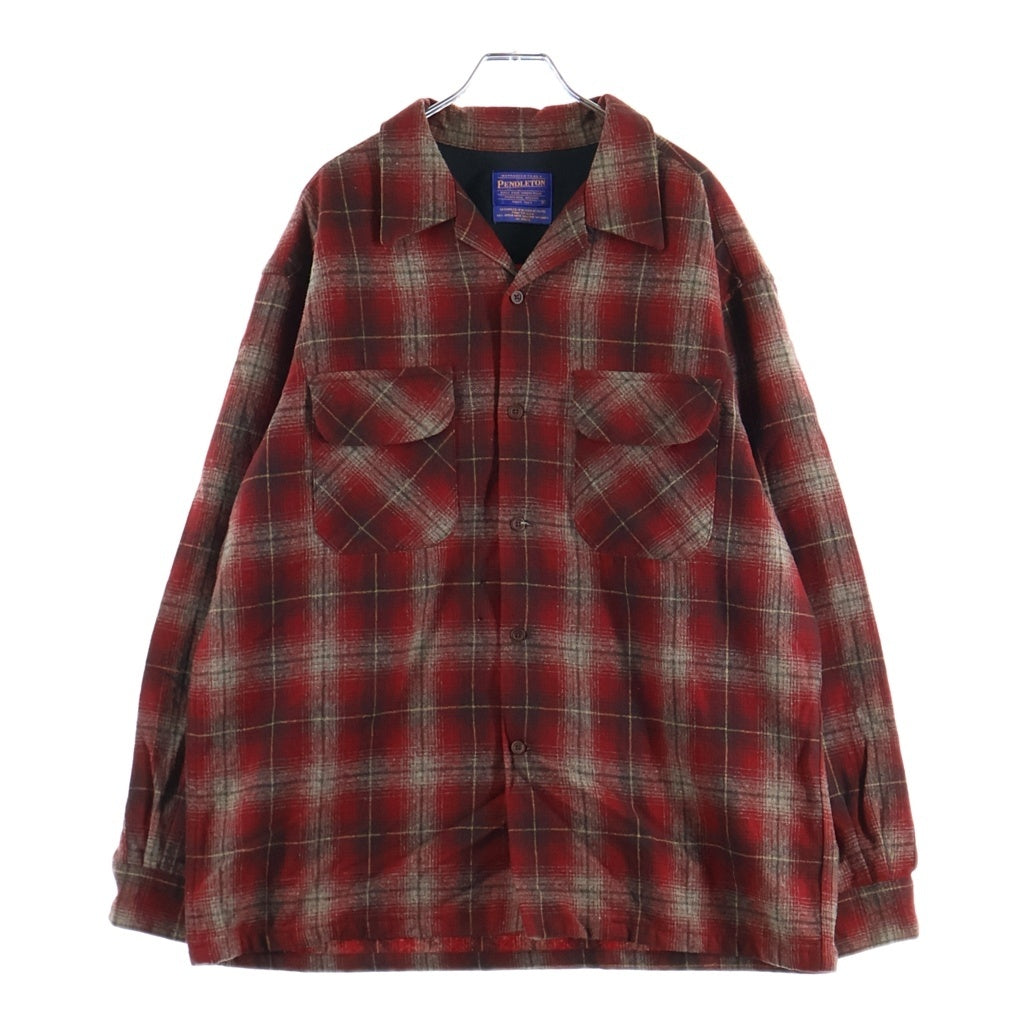 PENDLETON(ペンドルトン) 90S VINTAGE ヴィンテージ シャドウチェック柄 オンブレウール オープンカラー 長袖シャツ レッド