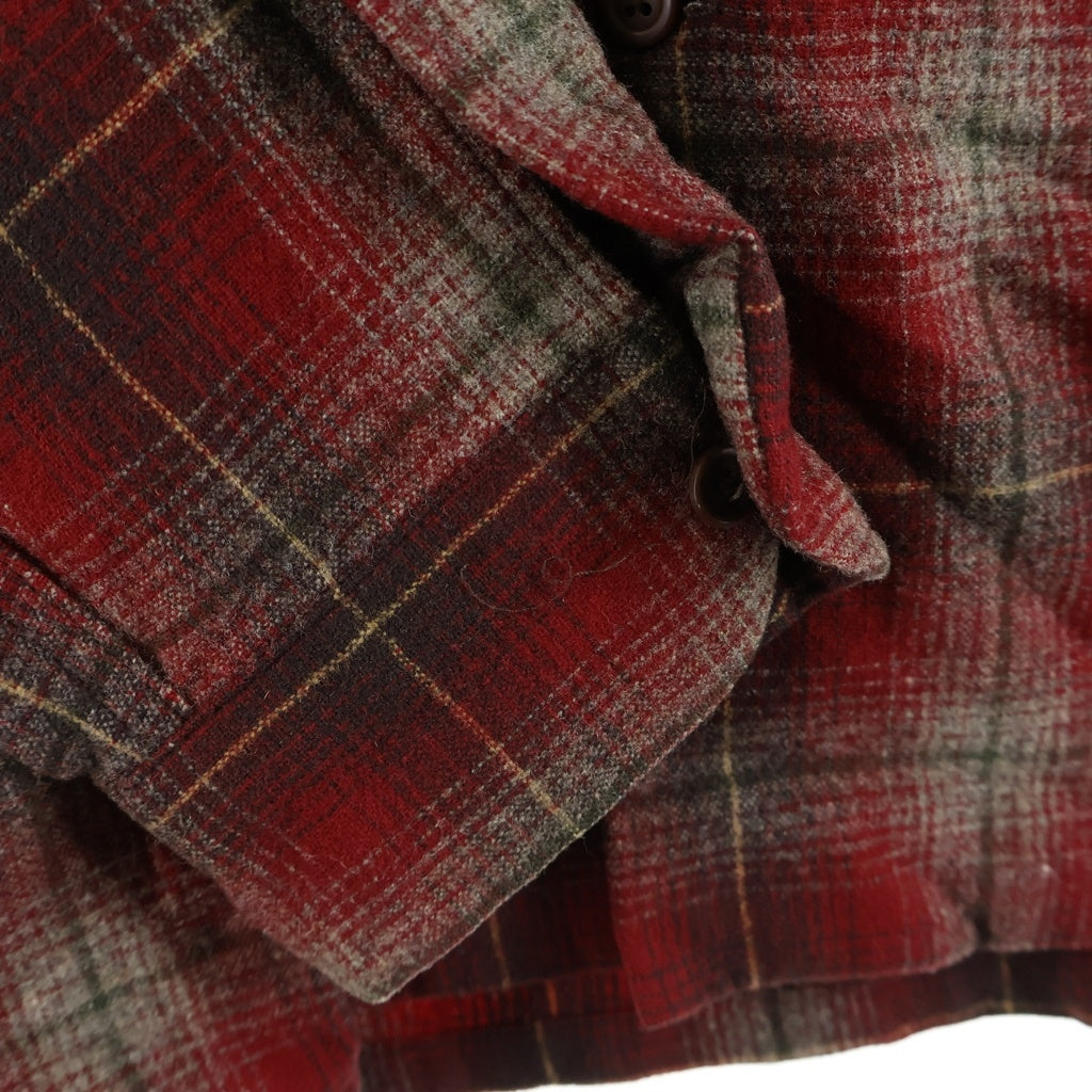 PENDLETON(ペンドルトン) 90S VINTAGE ヴィンテージ シャドウチェック柄 オンブレウール オープンカラー 長袖シャツ レッド