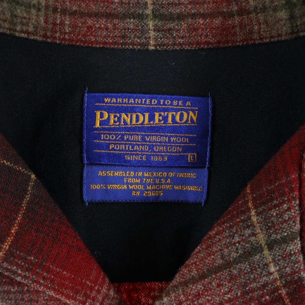 PENDLETON(ペンドルトン) 90S VINTAGE ヴィンテージ シャドウチェック柄 オンブレウール オープンカラー 長袖シャツ レッド
