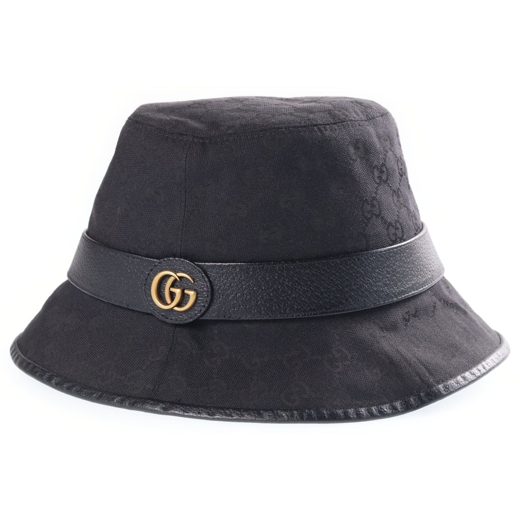 GUCCI(グッチ) GGキャンバス ロゴプレート バケットハット 帽子 ブラック 576587-4HG53