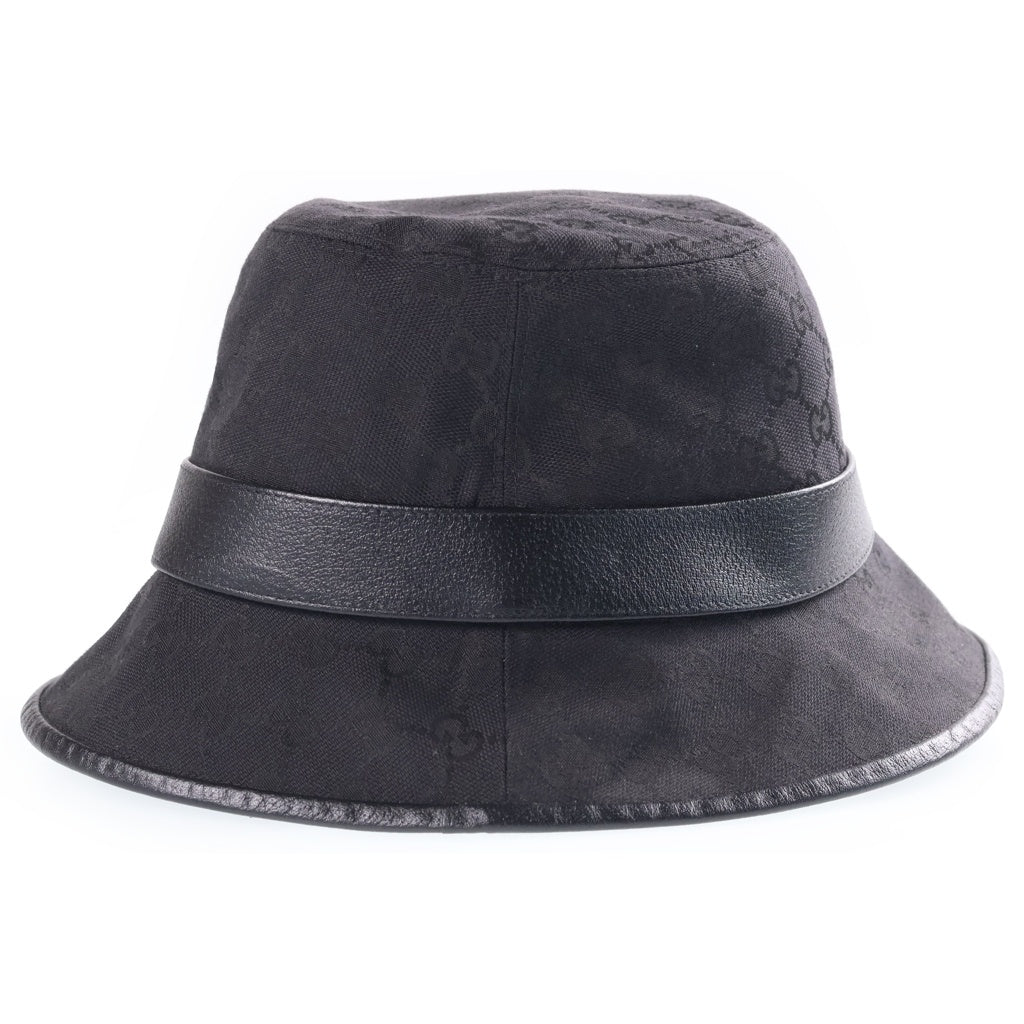 GUCCI(グッチ) GGキャンバス ロゴプレート バケットハット 帽子 ブラック 576587-4HG53