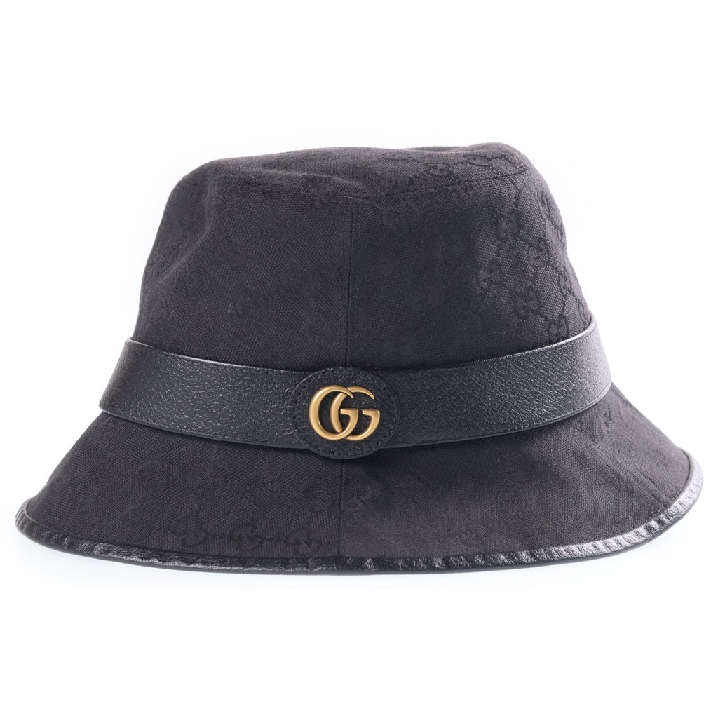 GUCCI(グッチ) GGキャンバス ロゴプレート バケットハット 帽子 ブラック 576587-4HG53