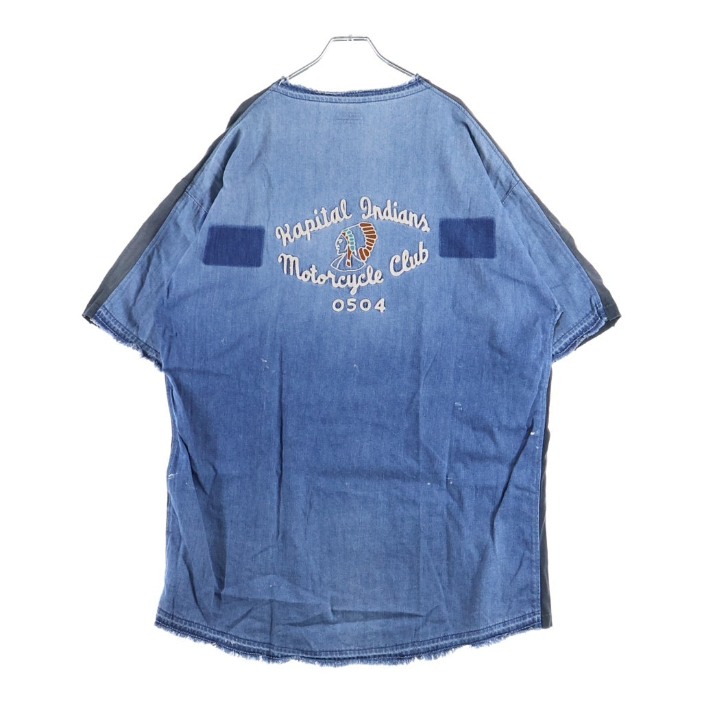 KAPITAL(キャピタル) KOUNTRY INDIANS MOTORCYCLE CLUB カントリー インディアン モーターサイクル デニム切り替え カットソー 半袖Tシャツ インディゴ/ブラック