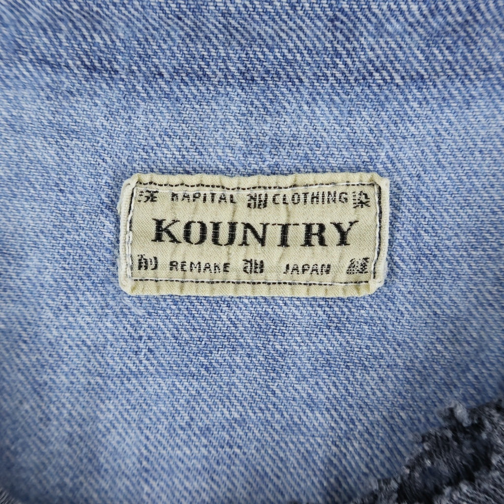 KAPITAL(キャピタル) KOUNTRY INDIANS MOTORCYCLE CLUB カントリー インディアン モーターサイクル デニム切り替え カットソー 半袖Tシャツ インディゴ/ブラック