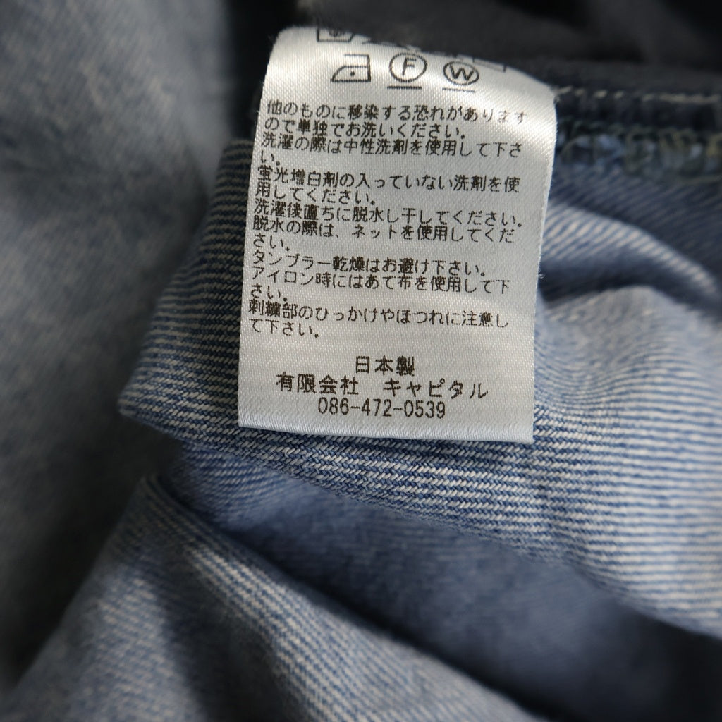 KAPITAL(キャピタル) KOUNTRY INDIANS MOTORCYCLE CLUB カントリー インディアン モーターサイクル デニム切り替え カットソー 半袖Tシャツ インディゴ/ブラック