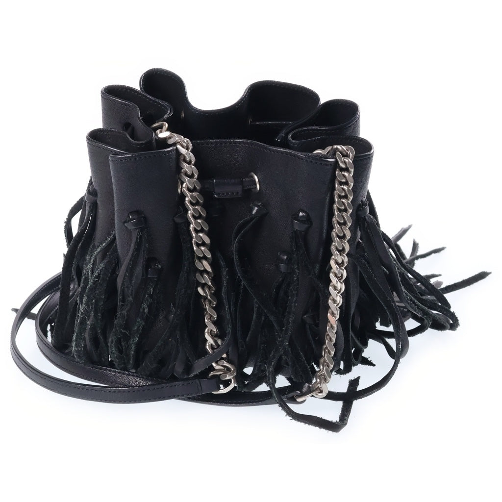 SAINT LAURENT PARIS(サンローランパリ) LAURENT PRE OWNED FRINGE BAG ローレンフリンジ ロゴデザイン レザーバック ブラック レディース
