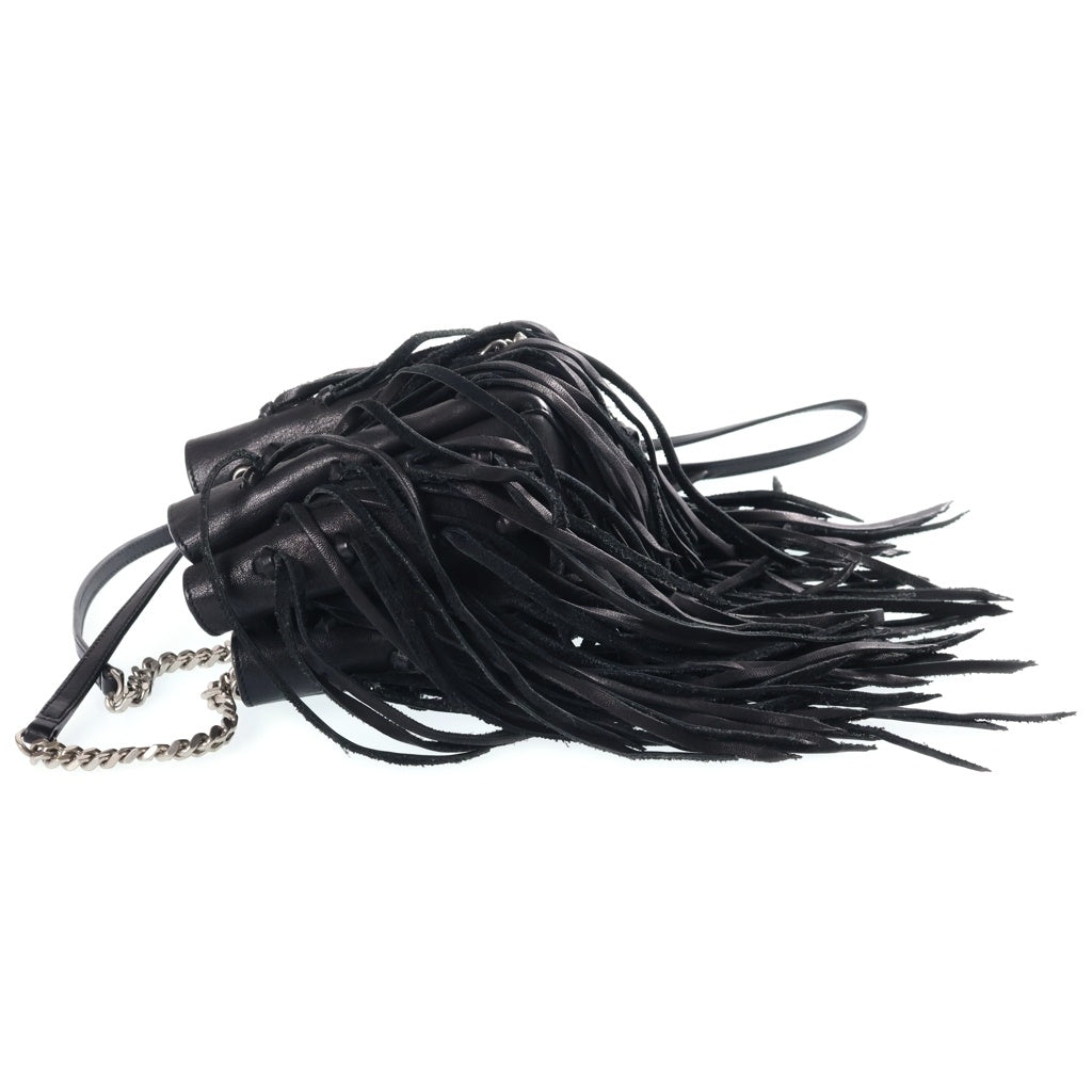 SAINT LAURENT PARIS(サンローランパリ) LAURENT PRE OWNED FRINGE BAG ローレンフリンジ ロゴデザイン レザーバック ブラック レディース