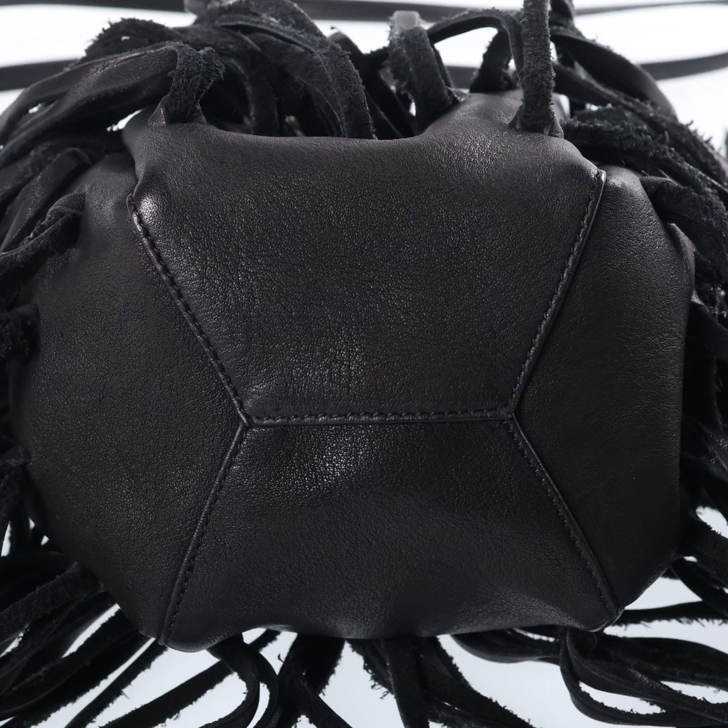 SAINT LAURENT PARIS(サンローランパリ) LAURENT PRE OWNED FRINGE BAG ローレンフリンジ ロゴデザイン レザーバック ブラック レディース