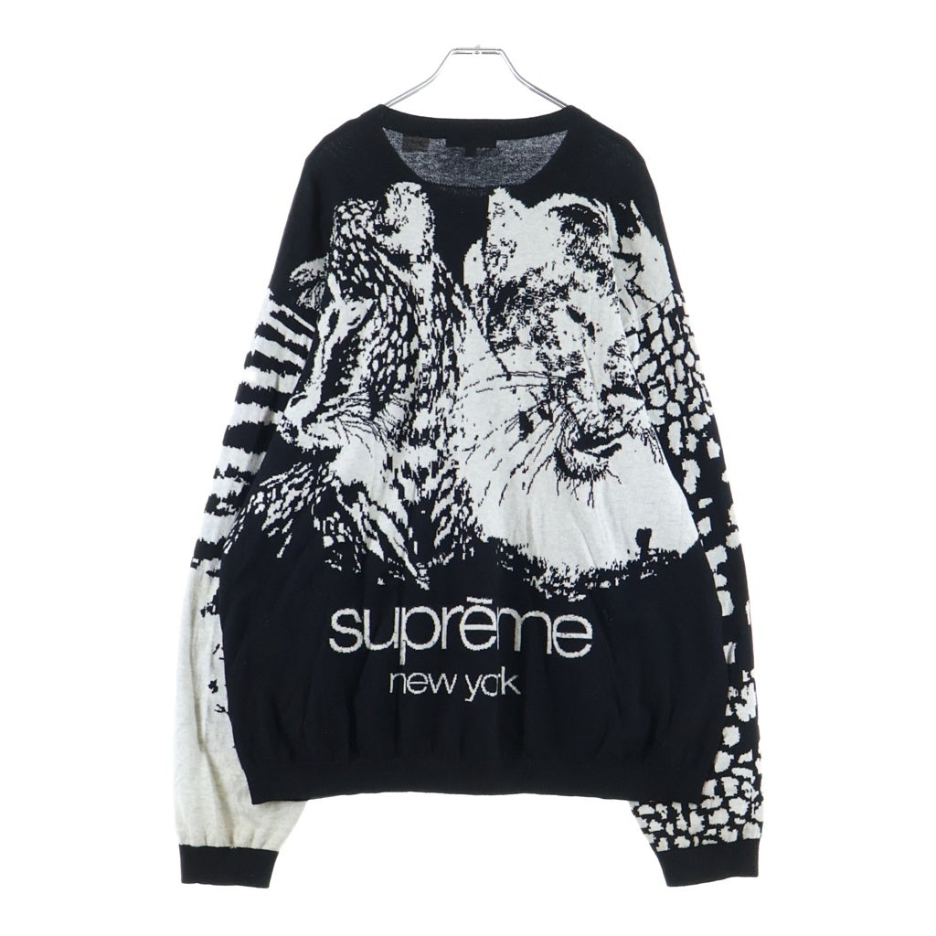 SUPREME(シュプリーム) 22SS Big Cats Jacquard L/S Top ビック キャット ジャガード クルーネック ニット セーター ブラック