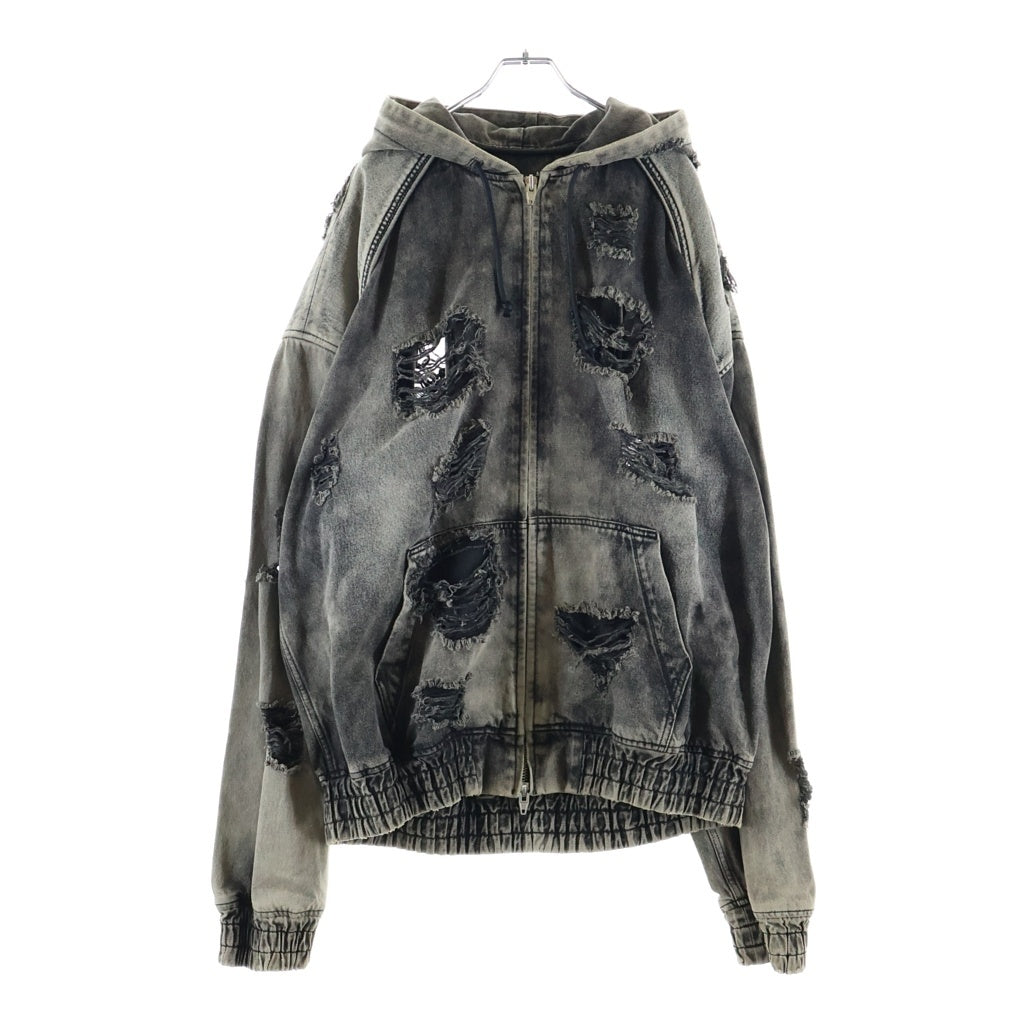 juun.j(ジュン ジェイ) Distressed Denim Zip-Up Hoodie デストロイ加工 デニム ジップアップフーディー グレー JC3841H015